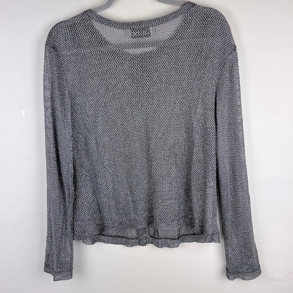 Cachet | Vintage 90s Mesh Metallic Cardigan Silver Black Rhinestone Buttons | M - Picture 9 of 11